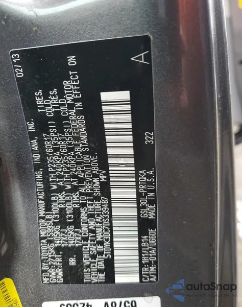 2013 Toyota Sienna Xle из США, поврежденный, VIN 5TDYK3DC7DS339487